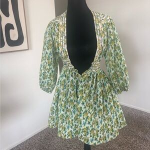 Zimmermann Floral Mini Dress in Green and Yellow